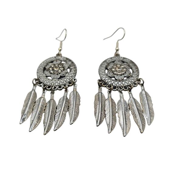 Pierced Earrings Dreamcatcher Mystical Symbol Silver Tone Dangle Drop Fashion - Picture 5 of 5